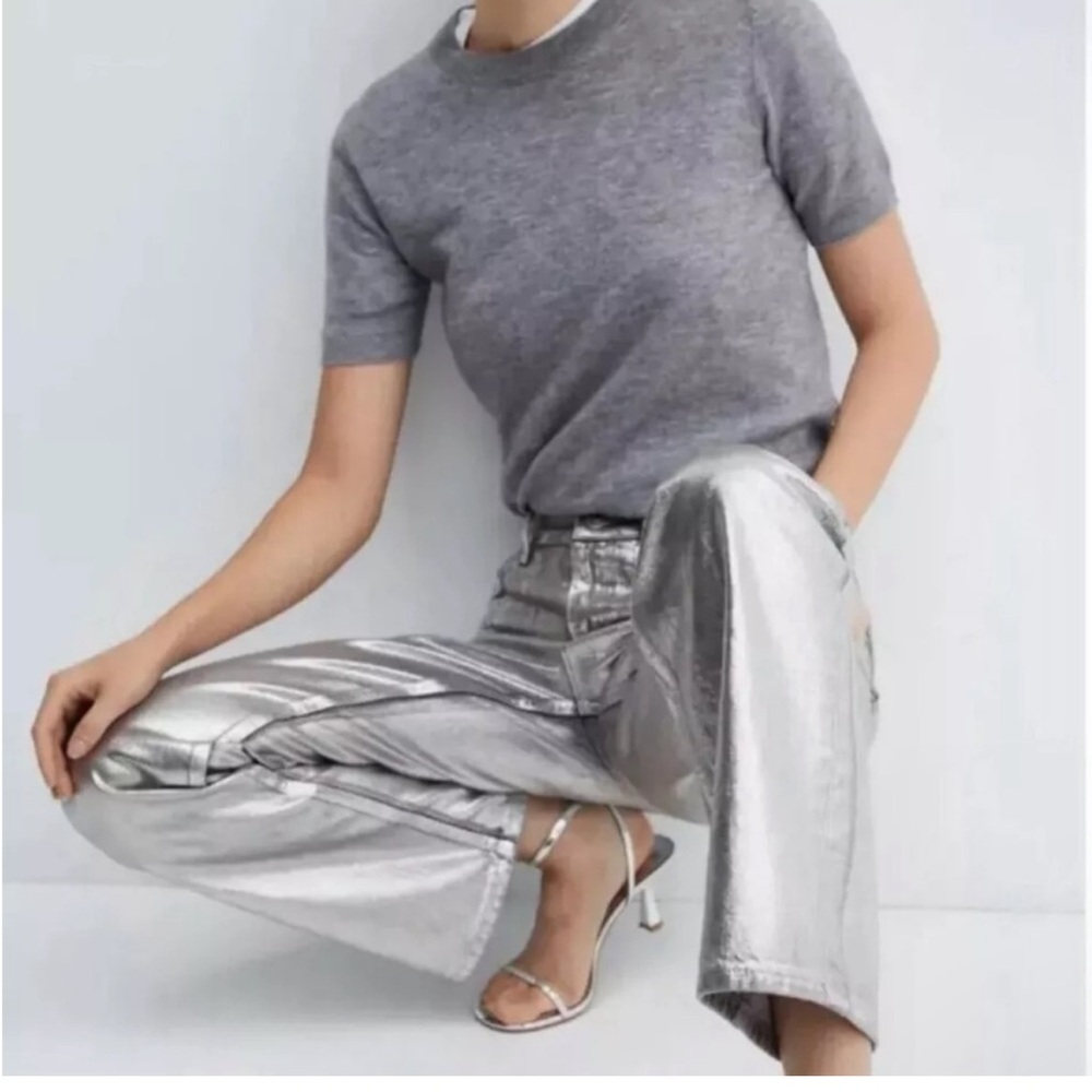 RM Rebecca Minkoff Silver Coated Denim Straight-Leg Jeans. Size 14
